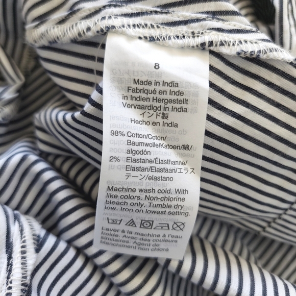 Shirt Dress Tie Waist Cotton Poplin White Denim Stripe - Size 8 - Picture 7 of 9